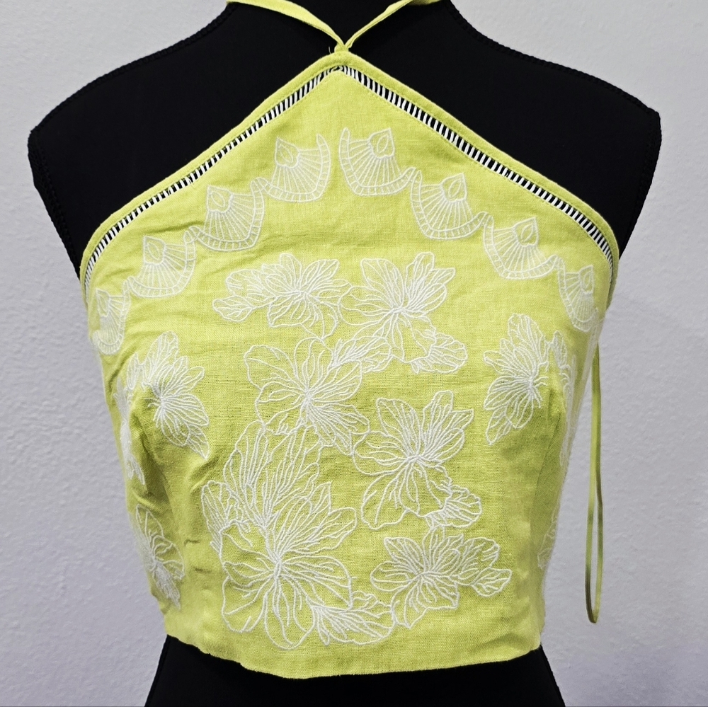 House of Harlow 1960 Lime Green Embroidered Halter Top – Size M – NWT